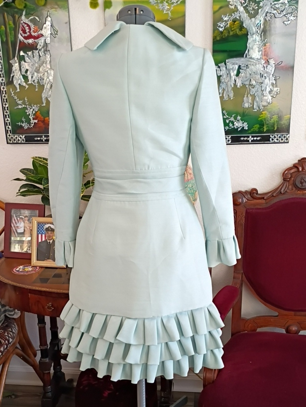 Lilli Ann Vintage 1960s Light Teal Wool Dress And Coat Set Size Extra Small - Picture 5 of 12